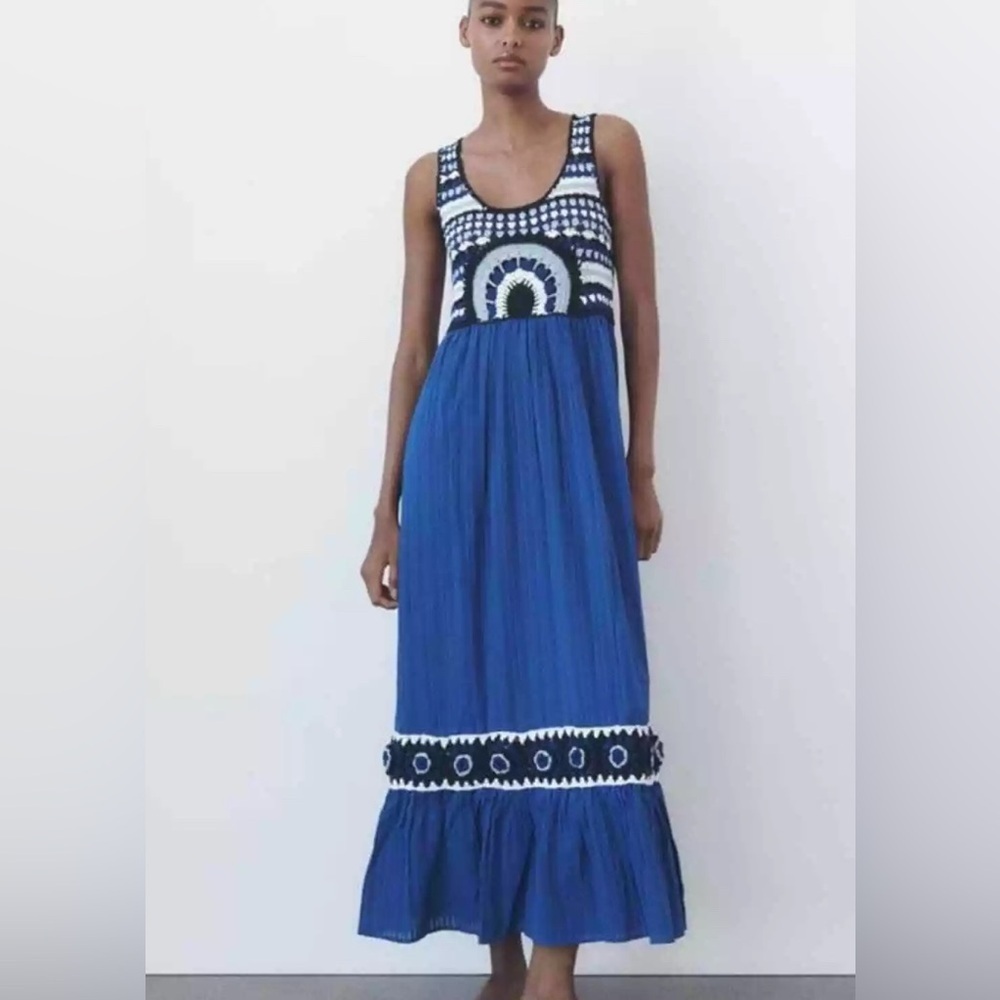 NEW Zara Contrast Crochet Knit Midi Dress – Size S (no tag )